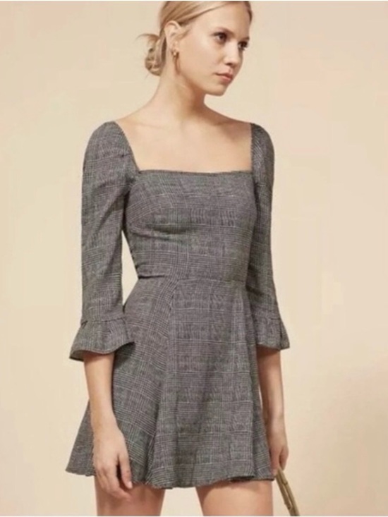Reformation Dresses & Skirts - Reformation Glen Plaid Puff Sleeve Mini Dress Size 2 Black & White